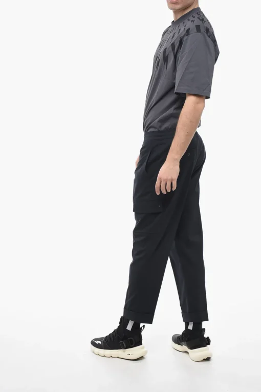 Outlet Pantaloni Cargo REM in Misto Lana Vergine a Vita Bassa Uomo Pantaloni