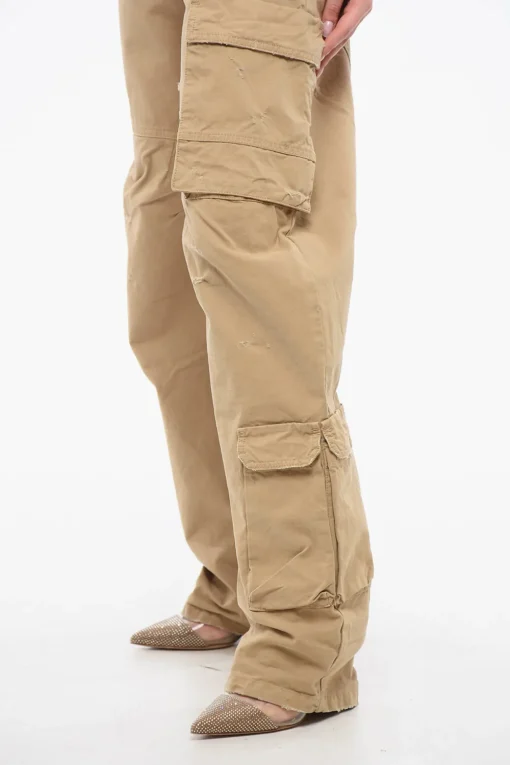 Online Pantaloni Cargo ROSALIND In Cotone Ad Orlo Sfrangiato con Bottoni Logati Donna Pantaloni
