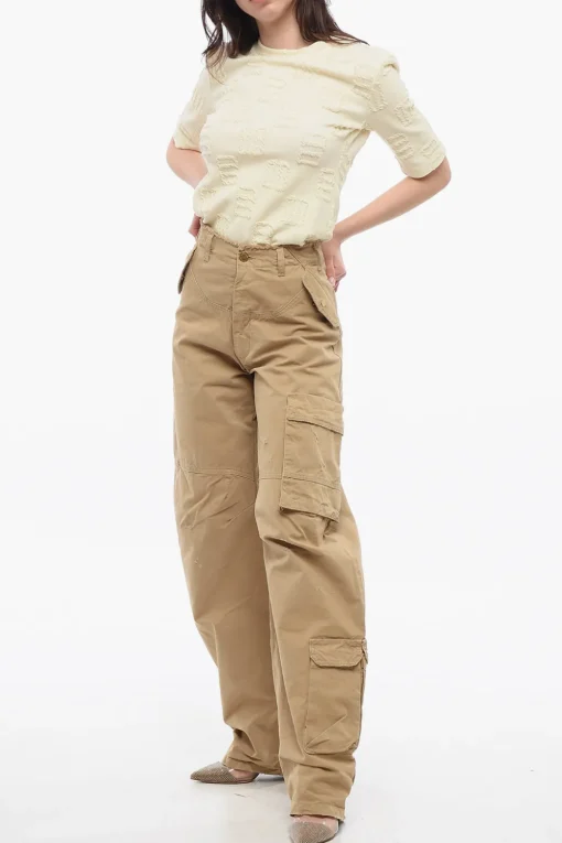 Online Pantaloni Cargo ROSALIND In Cotone Ad Orlo Sfrangiato con Bottoni Logati Donna Pantaloni