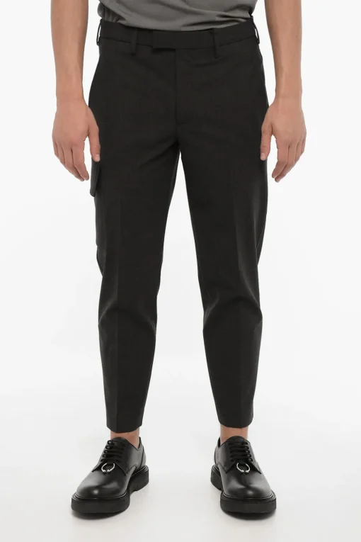 Clearance Pantaloni Cargo Skinny Fit in Misto Lana Vergine Uomo Pantaloni