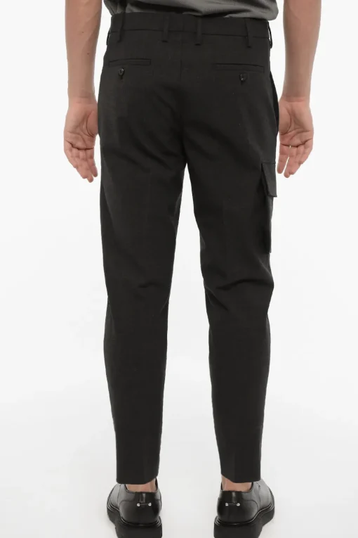 Clearance Pantaloni Cargo Skinny Fit in Misto Lana Vergine Uomo Pantaloni
