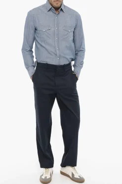 Clearance Pantaloni Casual in Twill a 4 Tasche con Passanti Uomo Pantaloni