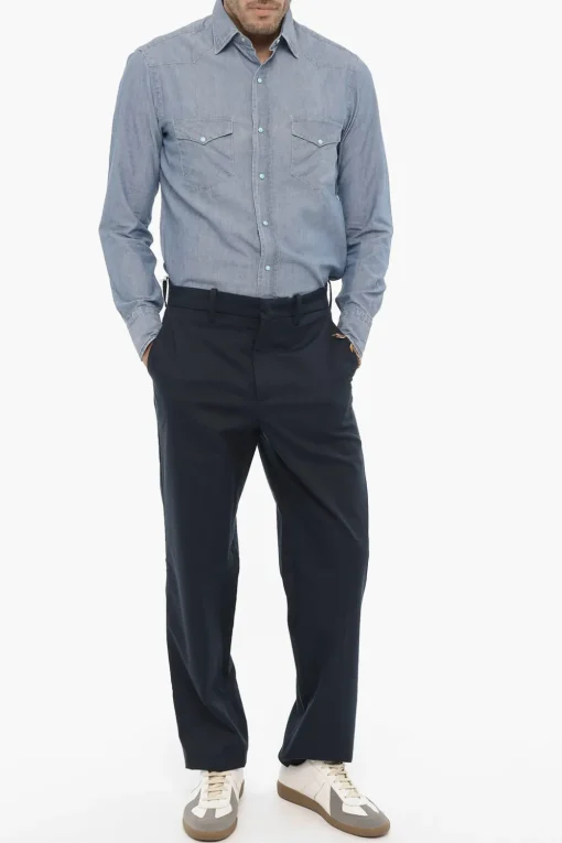 Clearance Pantaloni Casual in Twill a 4 Tasche con Passanti Uomo Pantaloni