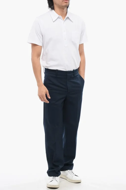 Clearance Pantaloni Casual in Twill a 4 Tasche con Passanti Uomo Pantaloni