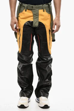 Sale Pantaloni Casual Tricolore in Cotone Spalmato con Bretelle Uomo Pantaloni