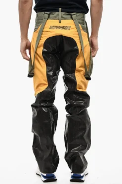 Sale Pantaloni Casual Tricolore in Cotone Spalmato con Bretelle Uomo Pantaloni