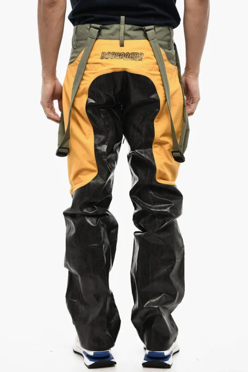Sale Pantaloni Casual Tricolore in Cotone Spalmato con Bretelle Uomo Pantaloni