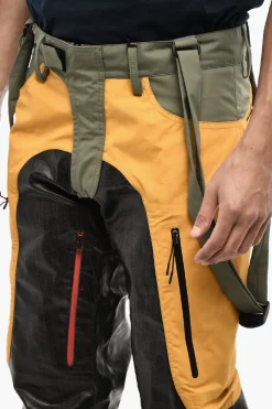 Sale Pantaloni Casual Tricolore in Cotone Spalmato con Bretelle Uomo Pantaloni