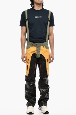 Sale Pantaloni Casual Tricolore in Cotone Spalmato con Bretelle Uomo Pantaloni