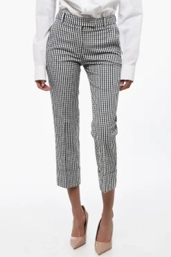 Sale Pantaloni Chino con Motivo Gingham e Risvolto Donna Pantaloni