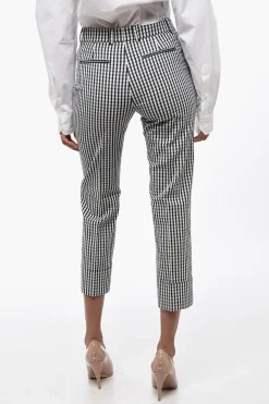 Sale Pantaloni Chino con Motivo Gingham e Risvolto Donna Pantaloni