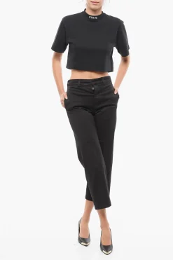 Fashion Pantaloni Chino Cropped Fit con Passanti Donna Pantaloni