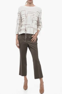 Pantaloni Chino Flared Fit in Lana Vergine Stretch></noscript>Alberto Biani Hot
