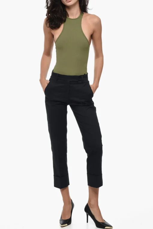 Discount Pantaloni Chino in Cotone Stretch MAURA con Risvolto Donna Pantaloni