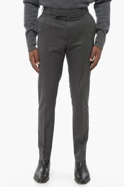 Online Pantaloni Chino in Cotone con Motivo Gessato Uomo Pantaloni