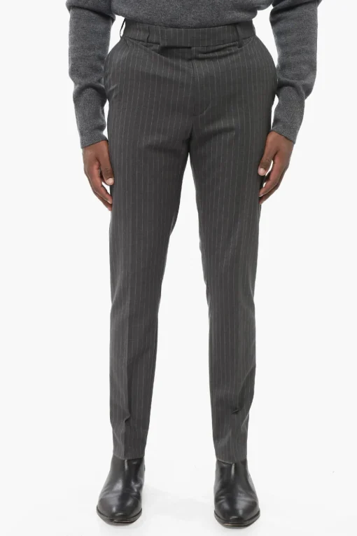 Online Pantaloni Chino in Cotone con Motivo Gessato Uomo Pantaloni