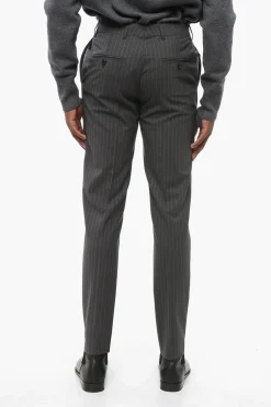 Online Pantaloni Chino in Cotone con Motivo Gessato Uomo Pantaloni