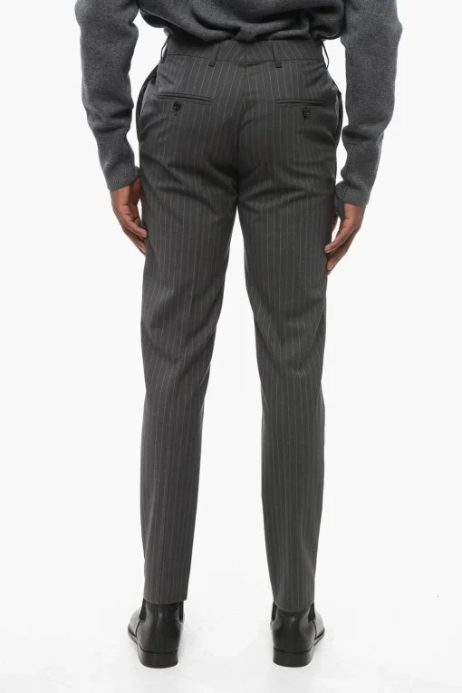 Online Pantaloni Chino in Cotone con Motivo Gessato Uomo Pantaloni