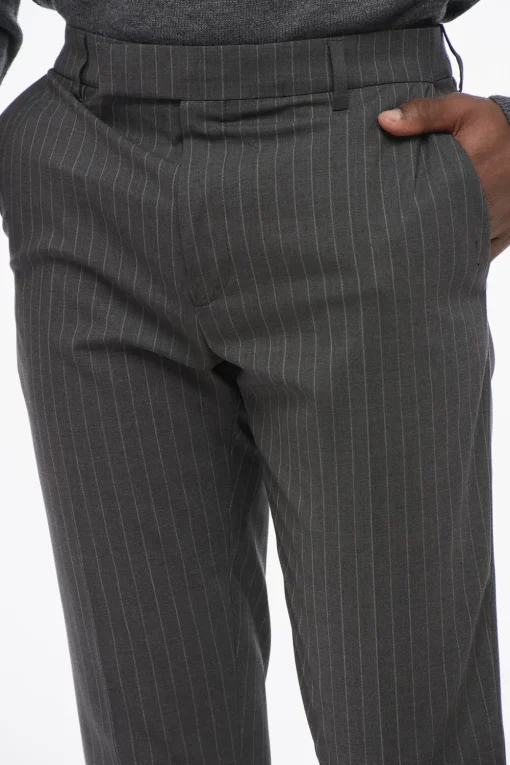 Online Pantaloni Chino in Cotone con Motivo Gessato Uomo Pantaloni