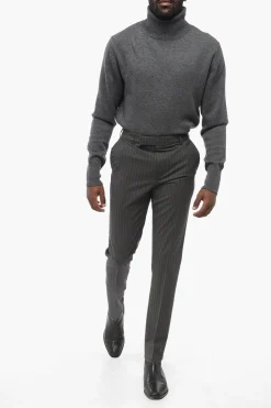 Online Pantaloni Chino in Cotone con Motivo Gessato Uomo Pantaloni