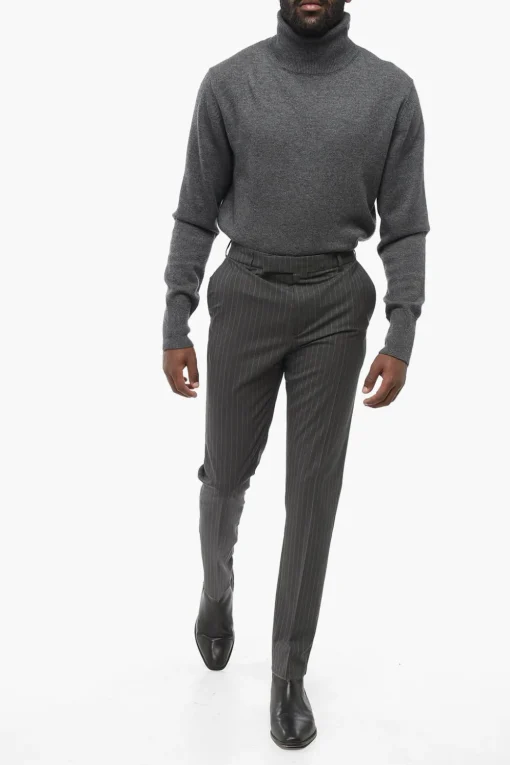 Online Pantaloni Chino in Cotone con Motivo Gessato Uomo Pantaloni