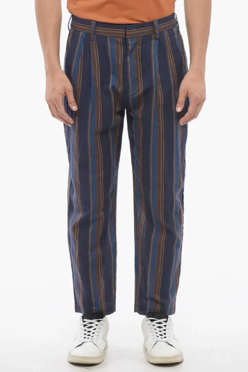 Outlet Pantaloni Chino in Cotone Motivo Bayadere Uomo Pantaloni