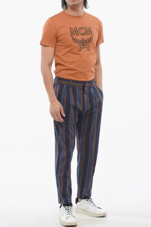 Outlet Pantaloni Chino in Cotone Motivo Bayadere Uomo Pantaloni