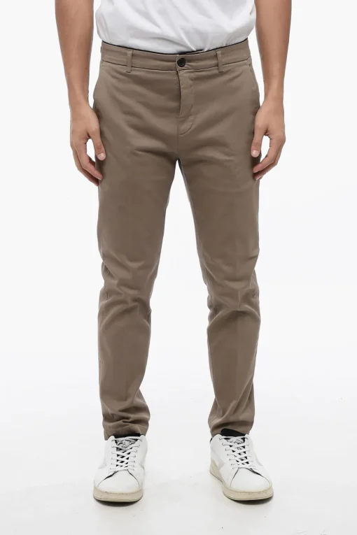Sale Pantaloni Chino in Cotone Stretch a Tinta Unita Uomo Pantaloni
