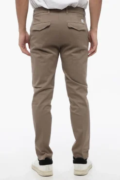 Sale Pantaloni Chino in Cotone Stretch a Tinta Unita Uomo Pantaloni