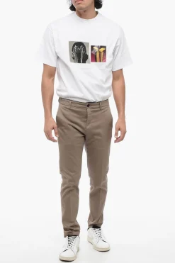 Sale Pantaloni Chino in Cotone Stretch a Tinta Unita Uomo Pantaloni