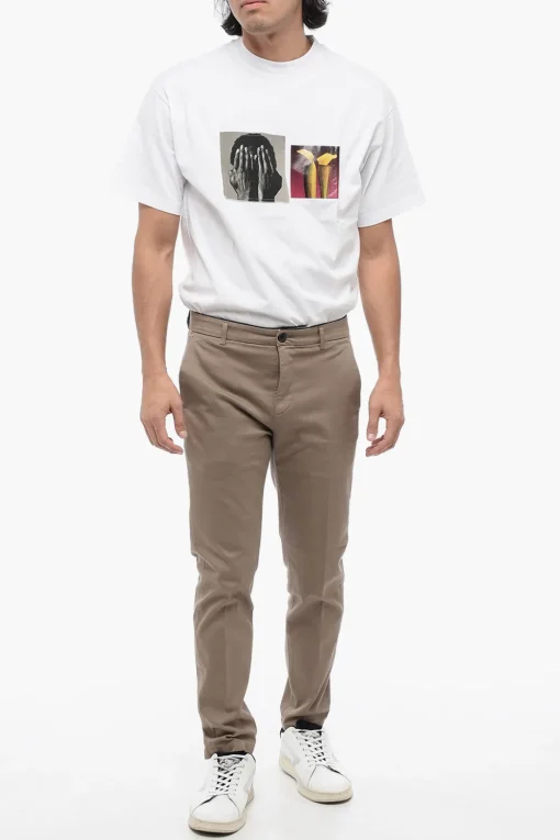 Sale Pantaloni Chino in Cotone Stretch a Tinta Unita Uomo Pantaloni