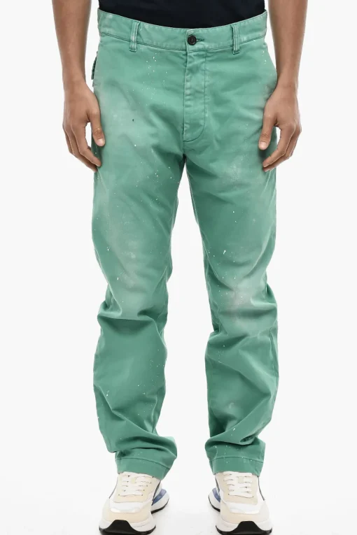 Hot Pantaloni Chino in Effetto Vintage Con Tasche a Toppa Uomo Pantaloni