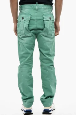 Hot Pantaloni Chino in Effetto Vintage Con Tasche a Toppa Uomo Pantaloni
