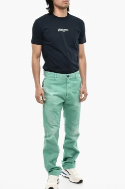 Hot Pantaloni Chino in Effetto Vintage Con Tasche a Toppa Uomo Pantaloni