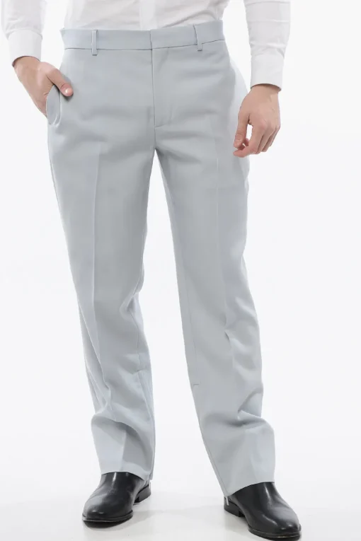 New Pantaloni Chino in Lana Vergine con Zip alla Caviglia Uomo Pantaloni