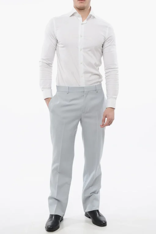 New Pantaloni Chino in Lana Vergine con Zip alla Caviglia Uomo Pantaloni