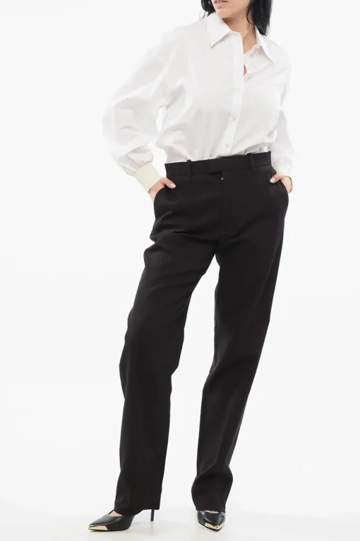 Online Pantaloni Chino in Misto Cotone con Textur Donna Pantaloni