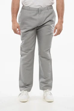 Sale Pantaloni Chino in Misto Lino con Passanti Uomo Pantaloni