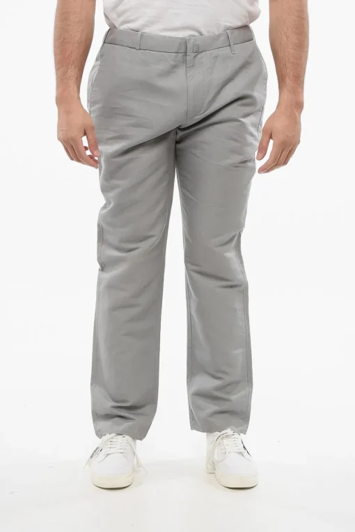 Sale Pantaloni Chino in Misto Lino con Passanti Uomo Pantaloni