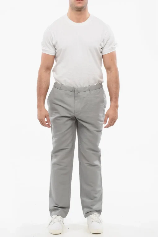 Sale Pantaloni Chino in Misto Lino con Passanti Uomo Pantaloni