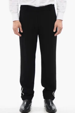 Pantaloni Chino in Viscosa con Bande Laterali in Cristalli>Balmain Hot