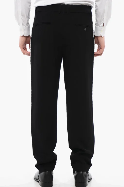 Pantaloni Chino in Viscosa con Bande Laterali in Cristalli>Balmain Hot