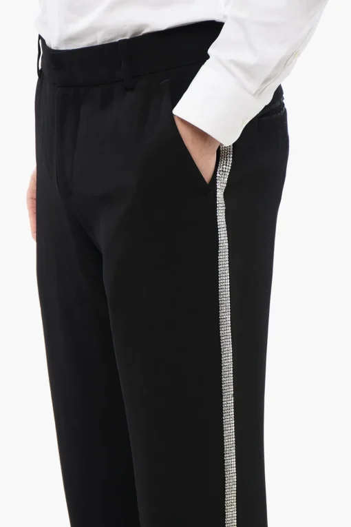Pantaloni Chino in Viscosa con Bande Laterali in Cristalli>Balmain Hot
