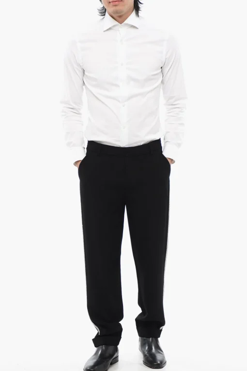 Pantaloni Chino in Viscosa con Bande Laterali in Cristalli>Balmain Hot