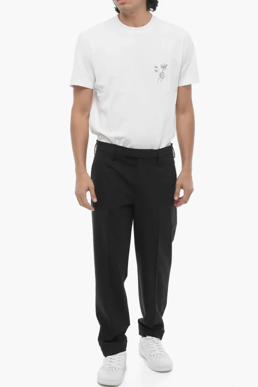 New Pantaloni Chino Slim Fit in Tinta Unita con Caviglia Regolabile Uomo Pantaloni