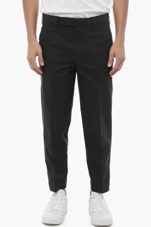 Online Pantaloni Chino Slim Fit in Tinta Unita con Caviglia Regolabile Uomo Pantaloni