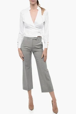 Discount Pantaloni Chino Straight Fit in Lana Vergine Donna Pantaloni