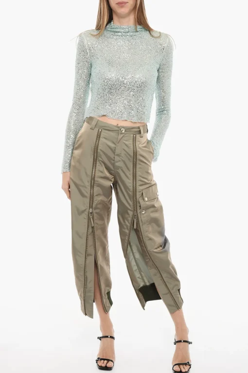 Outlet Pantaloni Crop a Gamba Dritta con Dettagli Zip Donna Pantaloni