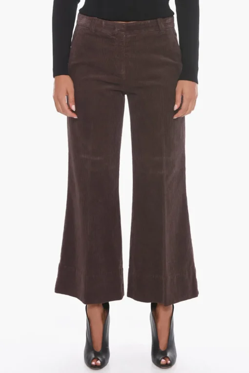 Pantaloni Crop in Corduroy con Gamba Svasata>QL2 Sale