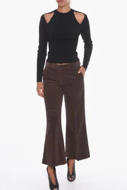 Pantaloni Crop in Corduroy con Gamba Svasata></noscript>QL2 Sale
